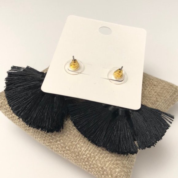Multi tassel post earrings in black - Picture 2 of 3